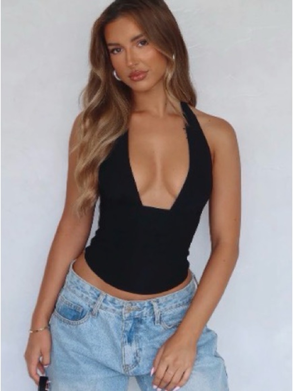 White Fox Boutique Black Halter Plunge Cami Top